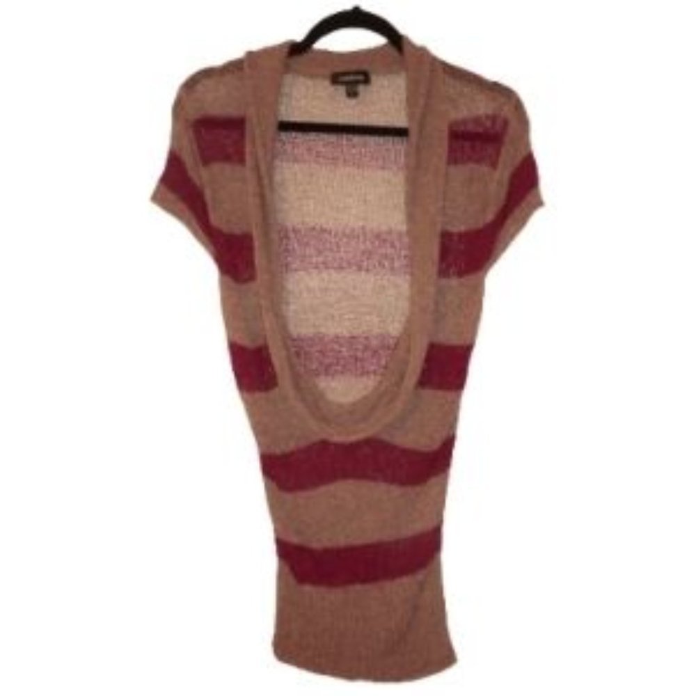 Bebe Tan and Red Cowl Neck Sweater